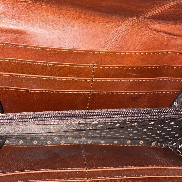 Western wallet hand tooled painted leather with fur center. EUC WLT - Picture 6 of 6